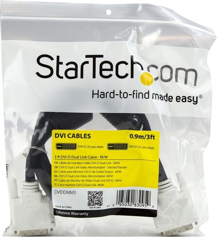StarTech.com كابل فيديو DVI بطول 6 أقدام M/M DVI-D لشاشة الكمبيوتر / عرض DVI إلى سلك DVI (DVIDDMM6) in Kuwait