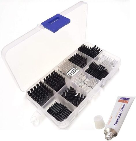 Easycargo 100pcs Heatsink Assortment Kit Small Cooler Aluminum Heatsink Set for Cooling PC Laptop PS5 M.2 CPU GPU VGA RAM VRAM VRM IC LED MOSFET Transistor Voltage Regulator (Preapplied Thermal Tape) in Kuwait