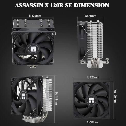 مبرد هواء وحدة المعالجة المركزية Thermalright Assassin X 120 SE، AX120 SE، 4 أنابيب حرارية، TL-C12C PWM مبرد وحدة المعالجة المركزية بمروحة هادئة مع محمل S-FDB، لـ AMD AM4/Intel 1700/1150/1151/1200، LGA1700 in Saudi Arabia