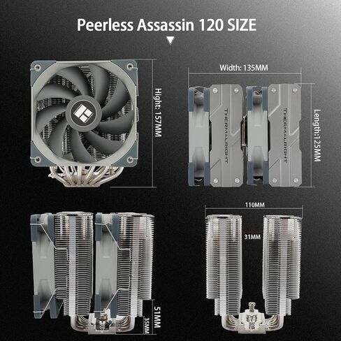 Thermalright Peerless Assassin 120 Black CPU Air Cooler, 6 Heat Pipes,TL-C12B PWM Fan, Aluminium Heatsink Cover, AGHP Technology, for AMD AM4/AM5/Intel LGA 1700/1150/1151/1200/2066/2011 PA120 Black in Saudi Arabia