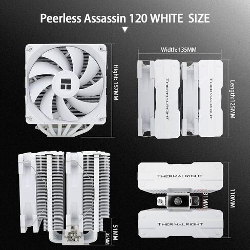 Thermalright Peerless Assassin 120 Black CPU Air Cooler, 6 Heat Pipes,TL-C12B PWM Fan, Aluminium Heatsink Cover, AGHP Technology, for AMD AM4/AM5/Intel LGA 1700/115X/1851/1200/2066/2011 PA120 Black in Kuwait