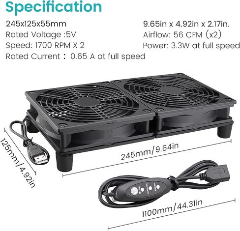 Wathai 120mm x 4 Router TV Box Fan 110v - 240v Big Airflow with Speed Control for DIY Gaming Consoles, Amplifiers, Xbox, Laptop Stand, Mining Machines Devices Cooling in Saudi Arabia