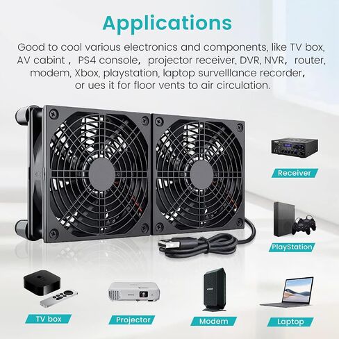Wathai 120mm x 4 Router TV Box Fan 110v - 240v Big Airflow with Speed Control for DIY Gaming Consoles, Amplifiers, Xbox, Laptop Stand, Mining Machines Devices Cooling in Saudi Arabia