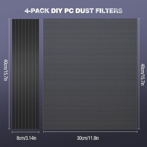 MoKo 400x300mm DIY PC Case Dust Mesh Filter، [4 Pack] PVC غطاء مرشح الغبار المغناطيسي المقاوم للغبار، شبكة PC مع شريط الإطار المغناطيسي مرشح الغبار مروحة تبريد الكمبيوتر لحالة الكمبيوتر الشخصي، أسود in Kuwait