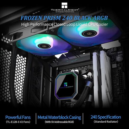 Thermalright Frozen Prism 240 Black ARGB AIO Water Cooler,Liquid CPU Cooler, 2×120mm PWM Fans Water Cooling System,1850RPM High Speed,Compatible with AMD/AM4/AM5 & Intel LGA1150/1151/1200/2011/1700 in Saudi Arabia