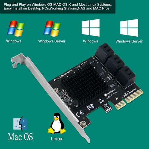 PCIE to 6-Ports 6Gbps Max Speed SATA III Expansion Card for Desktop PCs, Plug and Play on Windows OS MAC OS Linux System, ASMedia ASM1166 None-Raid PCIE SATA III Host Controller (FS-S6-Pro) in Kuwait