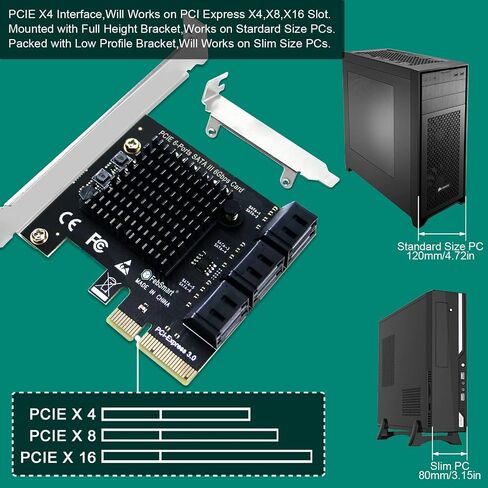 PCIE to 6-Ports 6Gbps Max Speed SATA III Expansion Card for Desktop PCs, Plug and Play on Windows OS MAC OS Linux System, ASMedia ASM1166 None-Raid PCIE SATA III Host Controller (FS-S6-Pro) in Kuwait