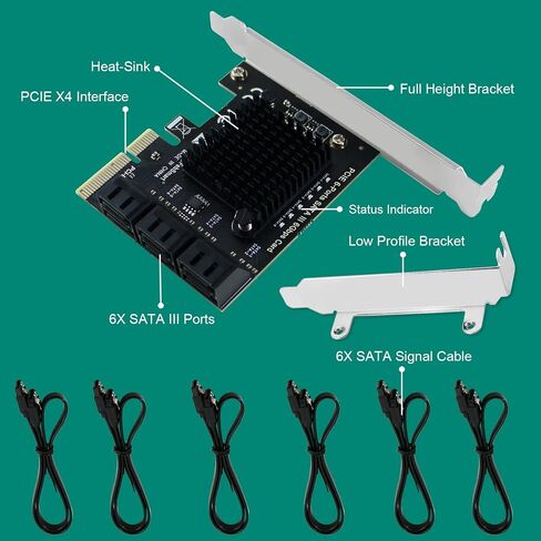 PCIE to 6-Ports 6Gbps Max Speed SATA III Expansion Card for Desktop PCs, Plug and Play on Windows OS MAC OS Linux System, ASMedia ASM1166 None-Raid PCIE SATA III Host Controller (FS-S6-Pro) in Kuwait