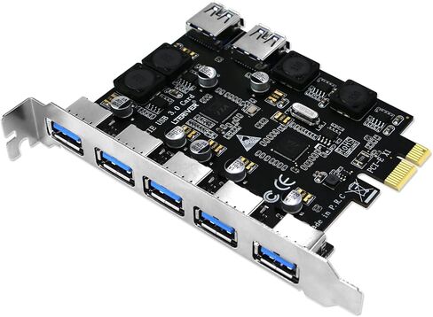 بطاقة LTERIVER PCIE ذات 7 منافذ USB 3.0 فائقة السرعة لخادم Windows، وXP، وVista، و7، و8.x، و10، و11 (32/64 بت)، وأجهزة الكمبيوتر الشخصية، مدمجة في تقنية التحكم الذكي في الطاقة، لا حاجة إلى مصدر طاقة من PSU (PCE-U307A) in Kuwait