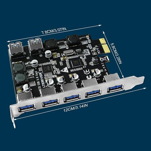 بطاقة LTERIVER PCIE ذات 7 منافذ USB 3.0 فائقة السرعة لخادم Windows، وXP، وVista، و7، و8.x، و10، و11 (32/64 بت)، وأجهزة الكمبيوتر الشخصية، مدمجة في تقنية التحكم الذكي في الطاقة، لا حاجة إلى مصدر طاقة من PSU (PCE-U307A) in Kuwait