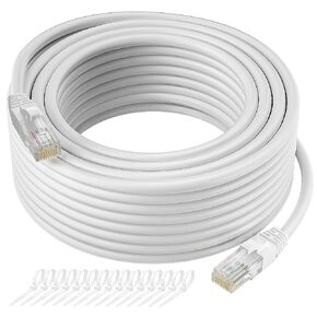 Cat5e Ethernet Cable 50 FT, Long Cat 5e Internet Cable, White Snagless Patch Cord, UV Resistant, Flexible, Network, LAN, PoE, Standard RJ45 Connector for PC, Server, Router, Modem, PS5 - with 15 Ties in Kuwait