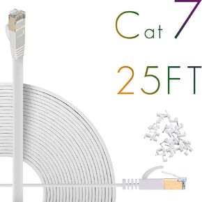 Cat7 Ethernet Cable 100ft Flat High Speed Shielded (STP) Solid Computer Network Cord with Snagless Rj45 Connectors Slim Durable Internet LAN Wire for Modem,Router.Faster Than Cat5e/Cat5/cat6(White) …