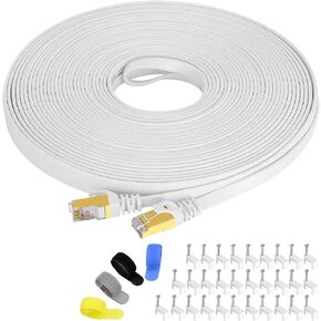 CableGeeker Cat7 Shielded Flat Ethernet Cable, 75 ft, 10Gbps, White | 600MHz, Shielded Flat Design, Gold-Plated RJ45, for Routers, Gaming Setups, Home Offices, and Space-Saving Runs Along Walls in Saudi Arabia