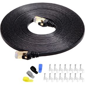 كابل إيثرنت مسطح محمي من CableGeeker Cat7، 75 قدمًا، 10 جيجابت في الثانية، أبيض | 600 ميجا هرتز، تصميم مسطح محمي، RJ45 مطلي بالذهب، لأجهزة التوجيه، وإعدادات الألعاب، والمكاتب المنزلية، والتشغيل الموفر للمساحة على طول الجدران in Saudi Arabia