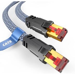 Snowkids Cat 8 Ethernet Cable 15 FT, High Speed [Ethernet Internet LAN Network] Braided Cord, 40Gbps 2000Mhz Supports Cat7 Cat6 Cat5e Cat5, Flat Heavy Duty Patch Cord RJ45 Connector for Gaming, Router in Saudi Arabia