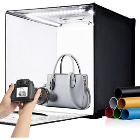 Fasonic 24"x24" Photo Studio Light Box for Photography, Foldable Bi-Color Dimmable Shooting Tent Kit with 240 LED Lights, 3000-6500K Lighting Booth, 6 Color Backdrops in Saudi Arabia