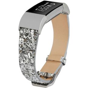أحزمة Bling متوافقة مع سوار Fitbit Charge 2، حزام نسائي بديل من الجلد اللامع المتوافق مع سوار المعصم Fitbit Charge 2 (ذهبي وردي) in Kuwait