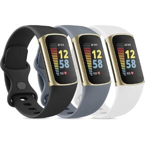 3 Pack Bands Compatible with Fitbit Charge 5 Bands & Fitbit Charge 6 Bands Women Men, Soft Wristbands for Fitbit Charge 5/6 Fitness Tracker (Large,3-Black) in Kuwait