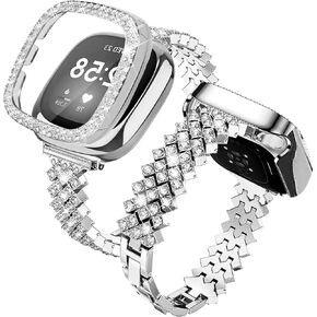 Bling Watch Band,7 Rose Gold,for Fitbit Versa 4/Sense 2 | for Women, Adjustable Crystal Alloy Strap Rhinestone Stainless Steel Metal Wristband Replacement in Saudi Arabia