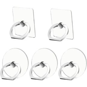 Cell Phone Ring Holder Stand 5 Pack Silver, Transparent Phone Ring Holder Finger Kickstand 360° Rotation, Clear Phone Ring Grip Compatible with Various Mobile Phones and Tablet