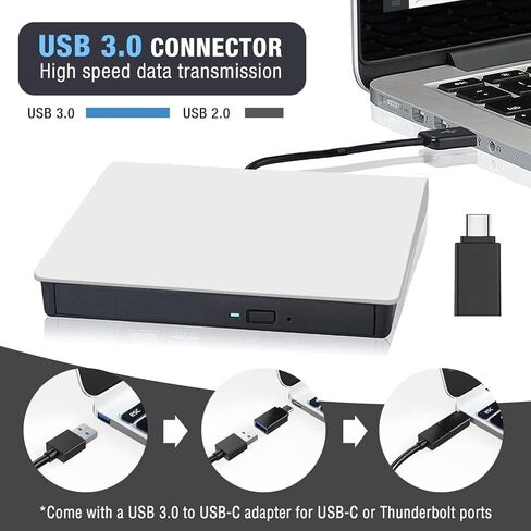 ROOFULL External CD DVD +/-RW Drive USB 3.0 Portable CD/DVD-ROM Optical Disc Drive Burner Player Reader Writer with Carrying Case for Laptop PC Mac MacBook Windows 11/10/8/7 Linux OS in Kuwait