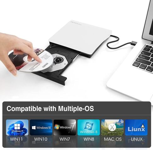 ROOFULL External CD DVD +/-RW Drive USB 3.0 Portable CD/DVD-ROM Optical Disc Drive Burner Player Reader Writer with Carrying Case for Laptop PC Mac MacBook Windows 11/10/8/7 Linux OS in Kuwait