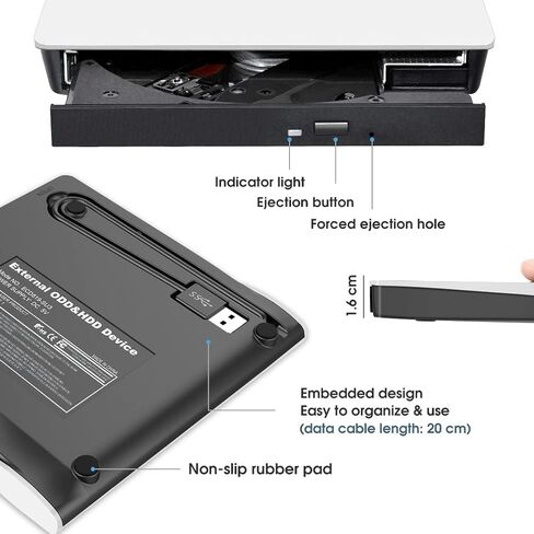 ROOFULL External CD DVD +/-RW Drive USB 3.0 Portable CD/DVD-ROM Optical Disc Drive Burner Player Reader Writer with Carrying Case for Laptop PC Mac MacBook Windows 11/10/8/7 Linux OS in Kuwait