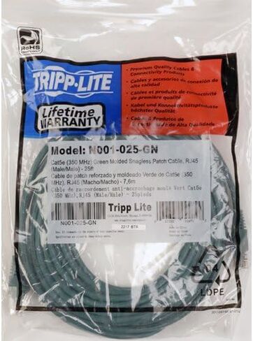 Tripp Lite Cat5e Snagless Molded Slim UTP Patch Cable (M/M), RJ45, Blue, 1 ft. (N001-S01-BL) in Kuwait