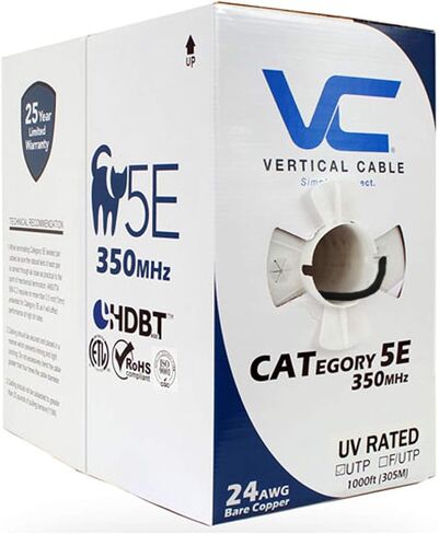 كابل عمودي Cat5e، 350 ميجا هرتز، UTP، سترة للأشعة فوق البنفسجية، خارجي، CMX، 1000 قدم، كابل إيثرنت بالجملة، أسود in Kuwait