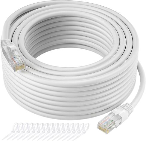 Cat5e Ethernet Cable 50 FT, Long Cat 5e Internet Cable, White Snagless Patch Cord, UV Resistant, Flexible, Network, LAN, PoE, Standard RJ45 Connector for PC, Server, Router, Modem, PS5 - with 15 Ties in Kuwait