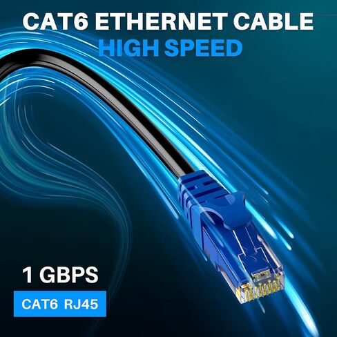 Adoreen Cat 6 Outdoor Ethernet Cable 100 Ft Black, High Speed Heavy Duty Long Internet Network Cable for POE Camera Cat 5 5e RJ45 LAN Patch Cable Cord, Sturdy Waterproof Direct Burial+25 Ties in Saudi Arabia