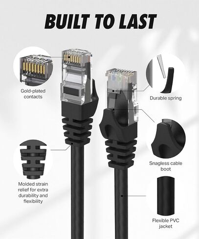 كابلات فائقة الوضوح Cat6 كابل إيثرنت بطول 75 قدم بسرعة 10 جيجابت في الثانية، أسود in Kuwait