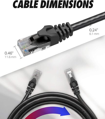 كابلات فائقة الوضوح Cat6 كابل إيثرنت بطول 75 قدم بسرعة 10 جيجابت في الثانية، أسود in Kuwait