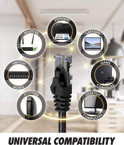 كابلات فائقة الوضوح Cat6 كابل إيثرنت بطول 75 قدم بسرعة 10 جيجابت في الثانية، أسود in Kuwait