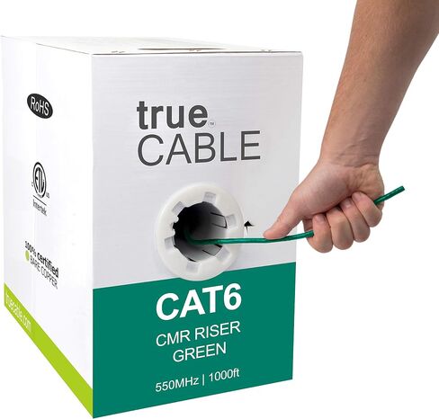 TRUE CABLE Cat6 Riser (CMR)، 1000 قدم، أزرق، 23AWG 4 أزواج من النحاس الصلب العاري، 550 ميجاهرتز، مدرج في قائمة ETL، زوج ملتوي غير محمي (UTP)، كابل إيثرنت بالجملة in Kuwait