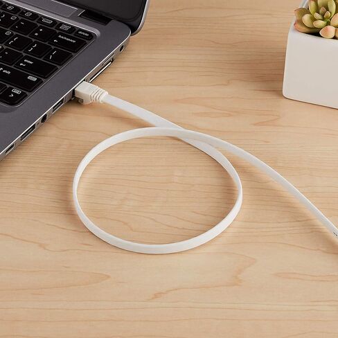 كابل تصحيح إيثرنت RJ45 Cat 7 من Amazon Basics، مسطح، 600 ميجاهرتز، بدون مشبك، يتضمن 25 مسمارًا، 100 قدم، أبيض in Kuwait