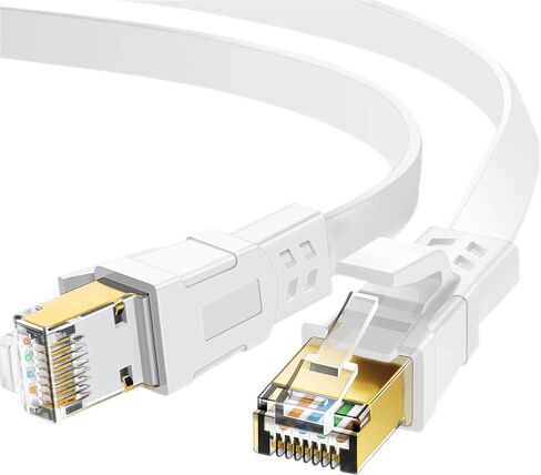 Jadaol Cat 8 Ethernet Cable 30 ft, 40Gbps 2000MHz Flat RJ45 S/FTP LAN Patch Cable, High-Speed Cat8 Network Cable for Router, Modem, Switch, Gaming Consoles, PC, Home Network & Streaming Devices, White in Kuwait