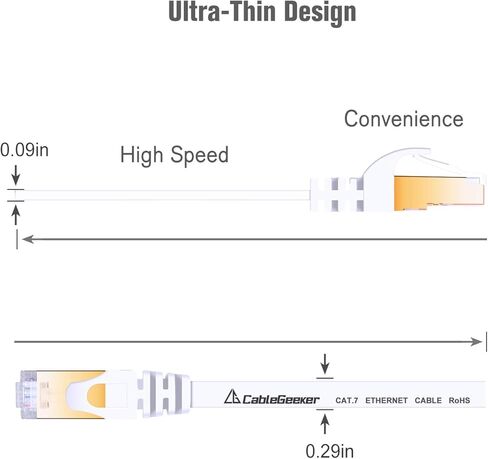 Cat 7 Shielded Ethernet Patch Cable 50 ft White (Highest Speed Cable) Cat7 Flat Internet Network Cable with Snagless RJ45 Connector for Modem, Router, LAN, Computer + Free Cable Clips and Straps in Kuwait