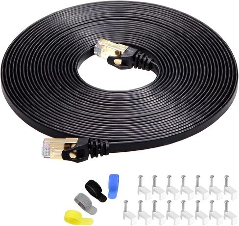 CableGeeker Cat7 Shielded Flat Ethernet Cable, 75 ft, 10Gbps, White | 600MHz, Shielded Flat Design, Gold-Plated RJ45, for Routers, Gaming Setups, Home Offices, and Space-Saving Runs Along Walls in Kuwait
