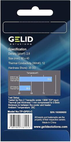 Gelid Solutions GP-Extreme Thermal Pad 80 x 40 x 1.5 mm Excellent Heat Conduction, Ideal Gap Filler Easy Installation Thermal Conductivity 12W in Kuwait