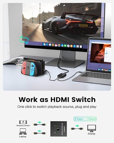 موزع HDMI 2.0 ثنائي الاتجاه HDMI 2.0 HDCP 2.2 مخرج 2 في 1، مقسم HDMI 1 في 2 يدعم HDR ثلاثي الابعاد لجهاز Xbox PS5/4 Roku Fire Stick HDTV in Kuwait