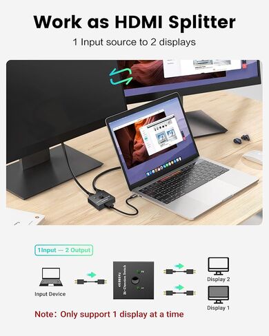 موزع HDMI 2.0 ثنائي الاتجاه HDMI 2.0 HDCP 2.2 مخرج 2 في 1، مقسم HDMI 1 في 2 يدعم HDR ثلاثي الابعاد لجهاز Xbox PS5/4 Roku Fire Stick HDTV in Kuwait