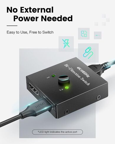 موزع HDMI 2.0 ثنائي الاتجاه HDMI 2.0 HDCP 2.2 مخرج 2 في 1، مقسم HDMI 1 في 2 يدعم HDR ثلاثي الابعاد لجهاز Xbox PS5/4 Roku Fire Stick HDTV in Kuwait