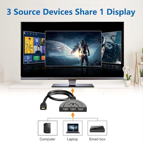 Cuxnoo HDMI Switcher 4K 30Hz, 3 in 1 Out HDMI Switch Selector Support HDCP, HDR, 1080P 3D for HDMI PC, Laptop, PS4 Game Consoles, TV Box  in Kuwait
