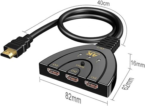 Cuxnoo HDMI Switcher 4K 30Hz, 3 in 1 Out HDMI Switch Selector Support HDCP, HDR, 1080P 3D for HDMI PC, Laptop, PS4 Game Consoles, TV Box  in Kuwait