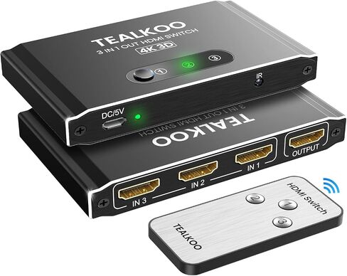 HDMI Switch 3 in 1 Out with Remote, Aluminum HDMI Splitter HDMI Switcher Supports 4K 3D 1080p@60Hz UHD HDR, HDMI2.0 Switch Compatible with PS5/4/3 Laptop DVD Blu-Ray Xbox Roku HDTV Fire Stick in Saudi Arabia