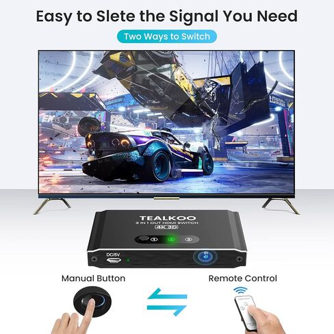HDMI Switch 3 in 1 Out with Remote, Aluminum HDMI Splitter HDMI Switcher Supports 4K 3D 1080p@60Hz UHD HDR, HDMI2.0 Switch Compatible with PS5/4/3 Laptop DVD Blu-Ray Xbox Roku HDTV Fire Stick in Saudi Arabia