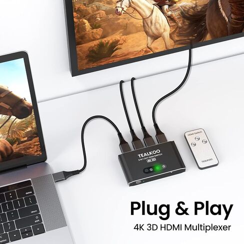 HDMI Switch 3 in 1 Out with Remote, Aluminum HDMI Splitter HDMI Switcher Supports 4K 3D 1080p@60Hz UHD HDR, HDMI2.0 Switch Compatible with PS5/4/3 Laptop DVD Blu-Ray Xbox Roku HDTV Fire Stick in Saudi Arabia
