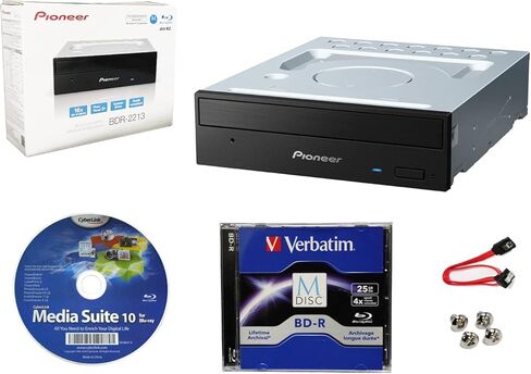 Produplicator Pioneer BDR-2213 حزمة محرك أقراص Blu-ray الداخلية 16x مع برنامج CyberLink Burning وقرص BD-R سعة 25 جيجابايت وكابل SATA ومسامير تثبيت - أقراص CD DVD BD DL BDXL M-Disc in Kuwait