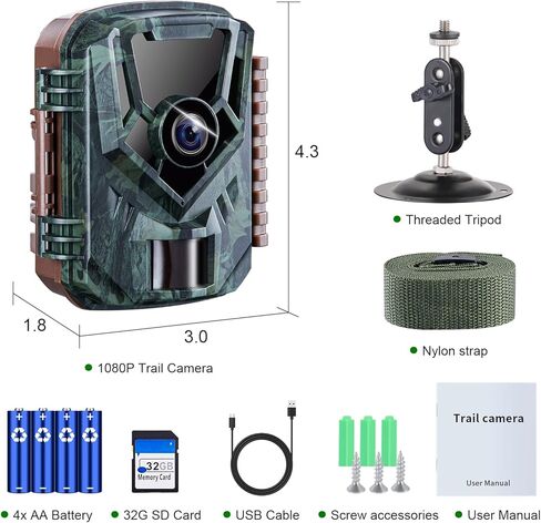 KJK 2 Pack Trail Cameras 24MP 1080P، بطاقة SD 32G وبطاريات 8AA، كاميرا ألعاب مع حركة رؤية ليلية نشطة مقاومة للماء IP66 0.2s وقت التشغيل مع كاميرا بزاوية واسعة 120 درجة لمراقبة الحياة البرية in Kuwait